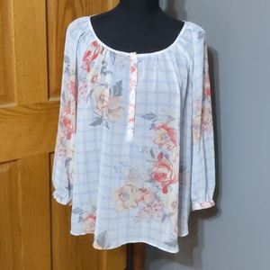 Lauren Conrad Sheer Gigham and Floral Blouse